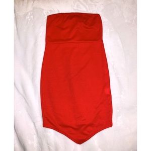 Red strapless bodycon dress from PrettyLittleThing